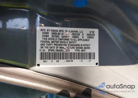 2002 Honda Odyssey Ex from USA, damaged, VIN 5FNRL18642B025873